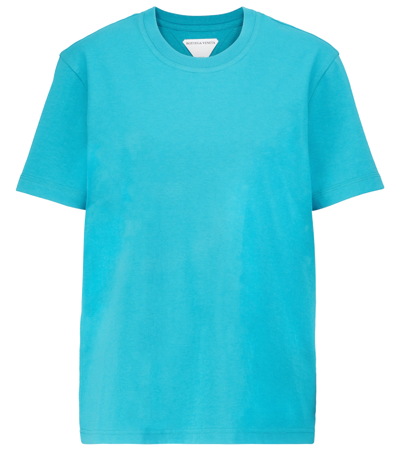 Bottega Veneta Logo-embroidered Cotton-jersey T-shirt In Blau