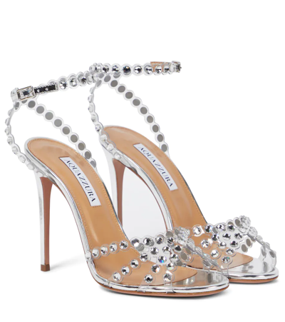 Aquazzura Womens White Tequila 105 Crystal-embellished Leather Heeled Sandals