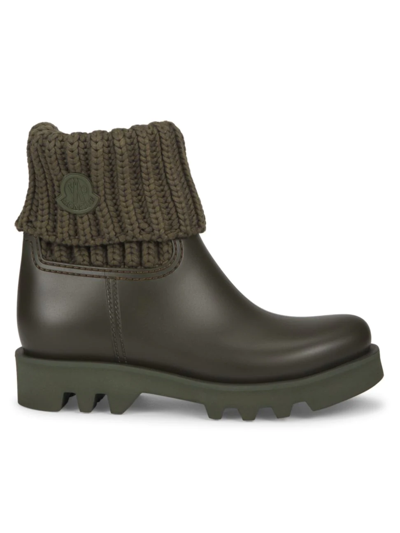 Moncler Ginette Rib-knit Rain Boots In Military Green