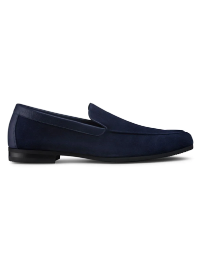 John Lobb Tyne Leather-trim Suede Loafers In Deep Navy