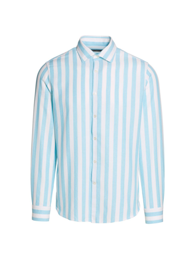 Saks Fifth Avenue Slim-fit Wide Beach Stripe Cotton Long-sleeve Shirt In Porcelain