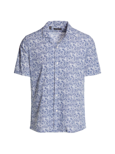 Saks Fifth Avenue Slim-print Jungle Leaf-print Camp Shirt In Blue Coral Combo