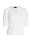 Veronica Beard Coralee Puff Sleeve Henley T-shirt In White