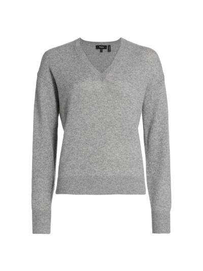 Theory Easy V-neck Cashmere Jumper In Grey