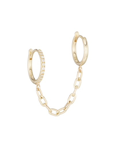 Zoã« Chicco Women's Pavé & Bead-set Diamonds 14k Gold & Diamond Linked Huggie Hoop Double-piercing Earring In Yellow Gold