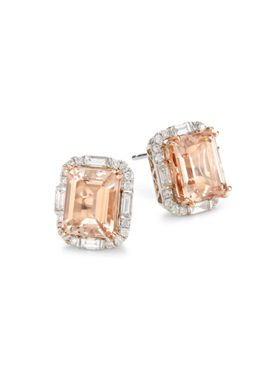 Saks Fifth Avenue Women's Two-tone 14k Gold, Morganite & Diamond Stud Earrings In Rose Gold