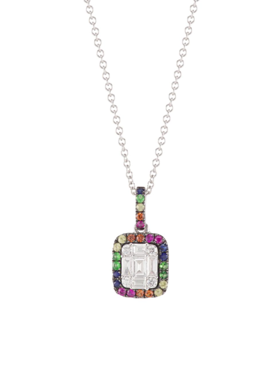 Saks Fifth Avenue Women's 14k White Gold, 0.27 Tcw Diamond & Rainbow Sapphire Pendant Necklace