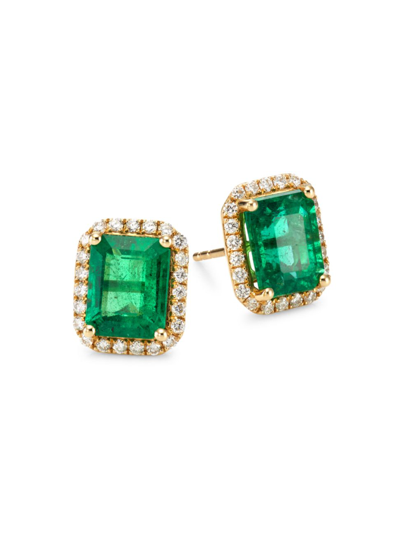 Saks Fifth Avenue Women's 14k Gold, Diamond & Emerald Stud Earrings