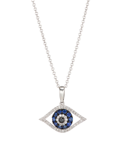 Saks Fifth Avenue Women's 14k White Gold, 0.14 Tcw Diamond & Sapphire Evil Eye Pendant Necklace
