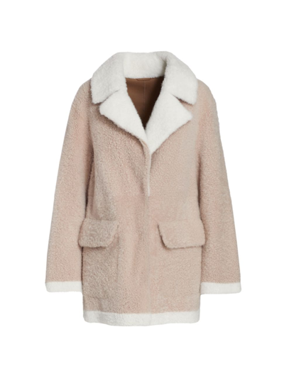 The Fur Salon Shearling Notch Collar Coat In Clay White