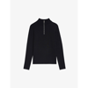 Sandro Wool Sweater With Zipped Collar In Bleus