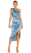 Elliatt Cassini One-shoulder Asymmetric Ruched Midi Dress In Blue