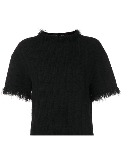 Proenza Schouler Frayed-edge Short-sleeve Jumper In Schwarz