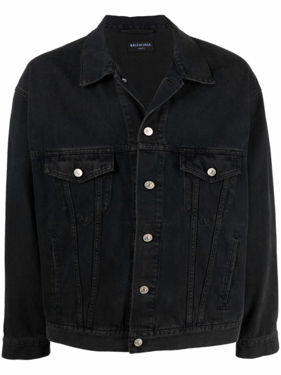 Balenciaga Oversized Denim Jacket In Matte Black