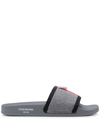 Thom Browne Tricolour-stripe Wool-twill And Rubber Slides In Grau