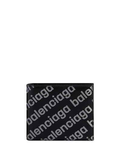 Balenciaga Reflective Logo-print Leather Billfold Wallet In Black