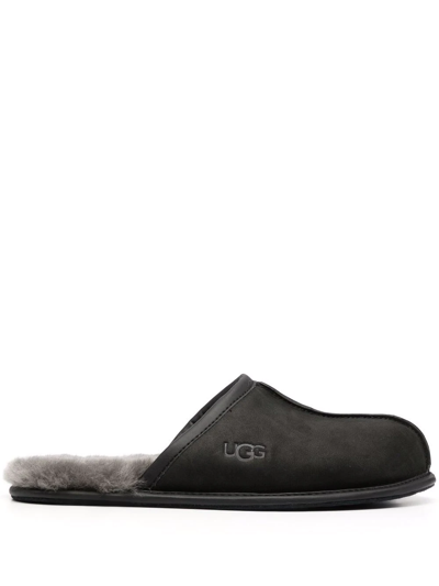 Ugg Scuff Leather Slippers In Schwarz