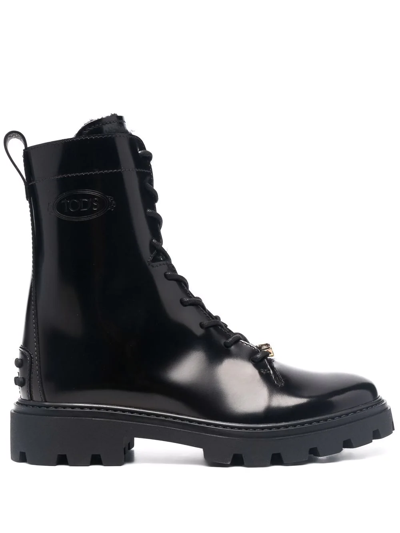 Tod's Lace-up Leather Ankle Boots In Black