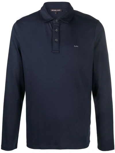Michael Kors Long-sleeve Cotton Polo Shirt In Black