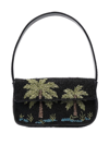 Staud Tommy Leather-trimmed Beaded Shoulder Bag In Schwarz