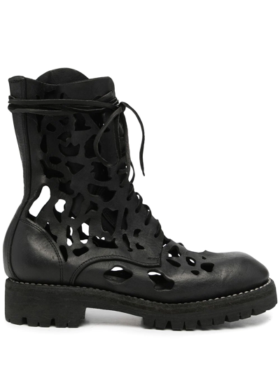 Guidi Cut-out Lace-up Boots In Schwarz