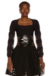 Alaïa Square Open Neck Fitted Bodysuit In Noir