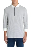 Bugatchi Micro Stripe Long Sleeve Zip Polo Shirt In Chalk