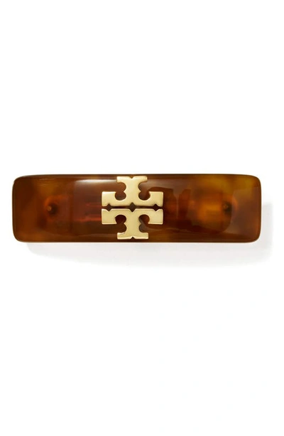 Tory Burch Kira Small Barrette In Tory Gold / Tortoise