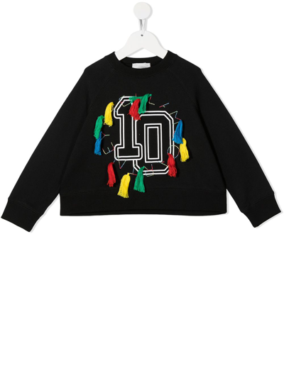 Stella Mccartney Kids' Varsity-print Tassel Sweatshirt In Black