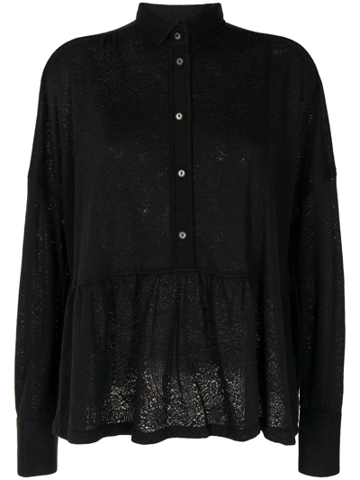 Forme D'expression Gathered-detail Long-sleeved Blouse In Black