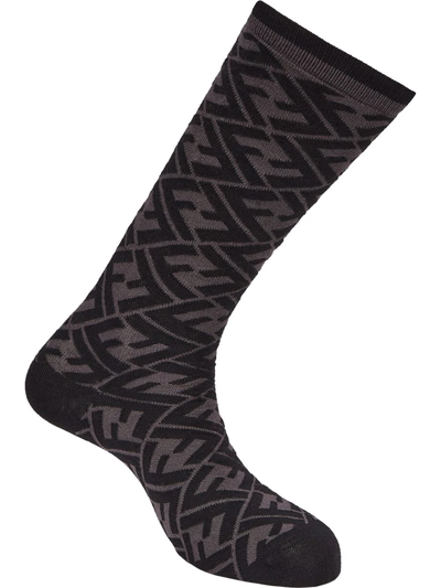 Fendi Ff Logo Mid-calf Socks In Black