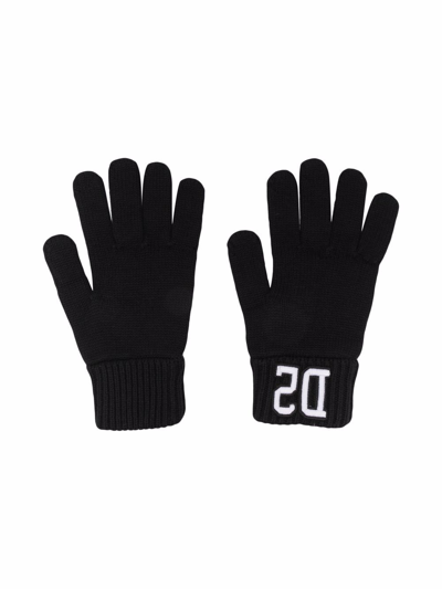 Dsquared2 Kids' Logo-print Knitted Gloves In Black