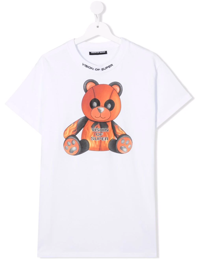 Vision Of Super Kids' Teddy Bear Print T-shirt In White