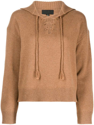 Nili Lotan Gloria Lace-up Relaxed Knitted Jumper In Brown