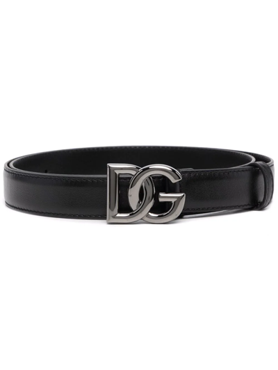 Dolce & Gabbana Dg Logo Calf Leather Belt In Black