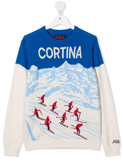 Mc2 Saint Barth Teen Graphic-print Knitted Jumper In White
