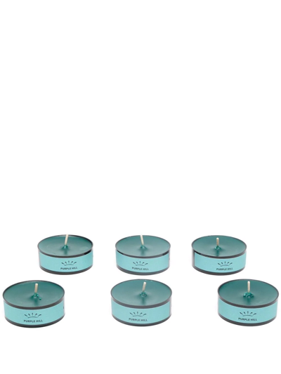 Ginori 1735 Purple Hill Set Of Six Tea Light Candles In Green