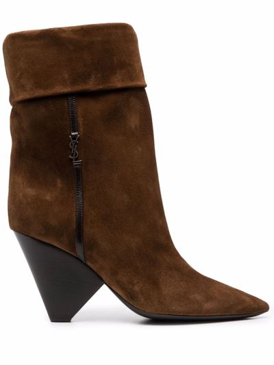 Saint Laurent Niki 85mm Ankle Boots In Brown