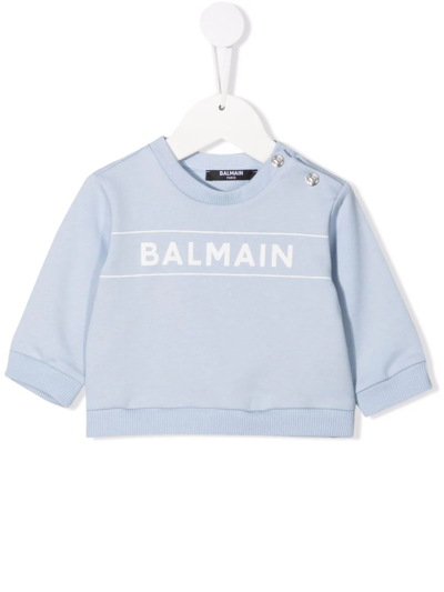 Balmain Babies' Logo-print Crewneck Sweatshirt In Blue