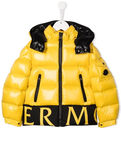 Moncler Kids' Colour-block Hooded Down Jacket In Yellow