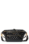 Mz Wallace Crosby Patent Quilted Sling Belt Bag In Black Lacquer Crosby/gold