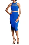 Dress The Population Elliana Crop Top & Pencil Skirt In Electric Blue
