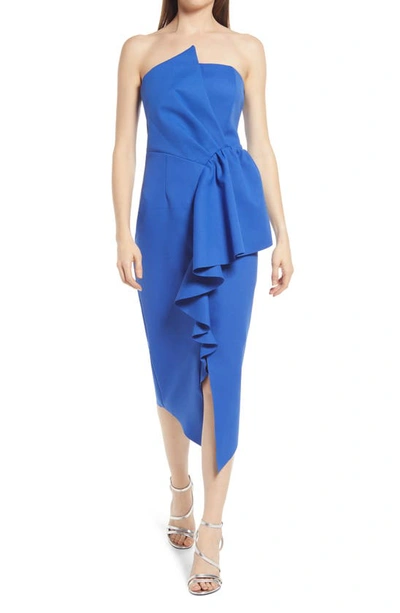 Elliatt Reception Cascade Ruffle Strapless Cocktail Dress In Cobalt