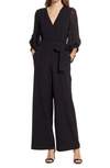 Donna Ricco Long Sleeve Wrap Jumpsuit In Black