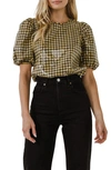 English Factory Sequin Gingham Top In Yellow/ Navy