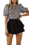 English Factory Sequin Gingham Top In Black/ White