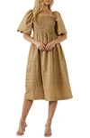 English Factory Scallop Detail Midi Dress In Tan