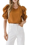 English Factory Puff Sleeve Top In Brown