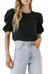 English Factory Puff Sleeve Top In Black