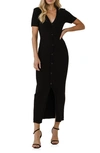 Endless Rose Button Front Knit Maxi Dress In Black